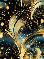 A Gold And Blue Swirls And Dots - Dotted geometric ornament in art deco style