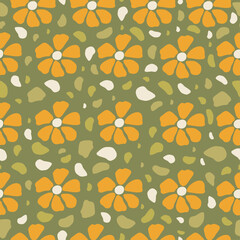 Autumn  seamless pattern with orange wildflowers.Modern vector seamles Floral pattern.Fashionable template.Hand drawn unique print.