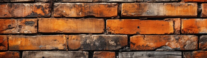 Weathered Brick Wall with Varied Shapes and Sizes in Grid Pattern