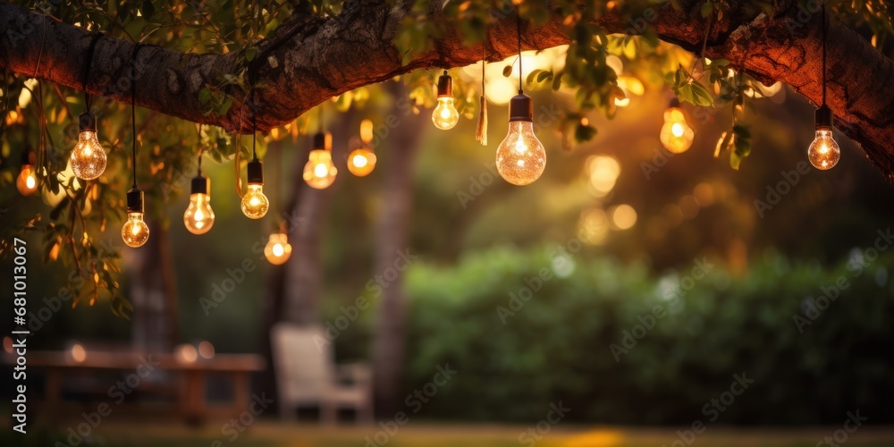 Wall mural decorative outdoor string lights hanging on tree