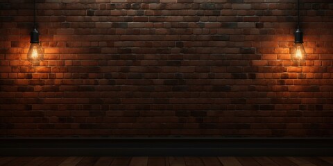 Old Red Brick Wall Texture with Retro Filament Light Bulb. Rustic Grunge Interior. Vintage Urban Ambiance