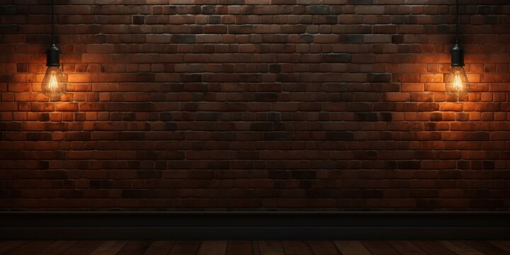 Fototapeta Old Red Brick Wall Texture with Retro Filament Light Bulb. Rustic Grunge Interior. Vintage Urban Ambiance