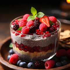 Chia Seed Pudding with Berries. Food Photography. 