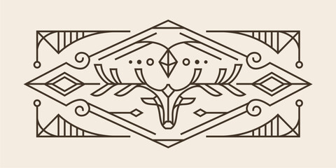 art deco sacred deer line design. vintage drawing of geometric deer head wall art design with detailed ornament Vector mystical illustration. 
