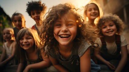 Group of children beings smiling and laughing at the camera, uhd image - Powered by Adobe