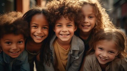 Fototapeta premium Group of children beings smiling and laughing at the camera, uhd image
