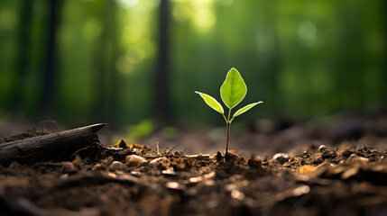 close up of a sprout in the forest. Embracing the Energy of New Beginnings. Cultivating Agriculture and Eco Living