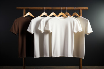 Layout of white and brown T-shirts on a hanger