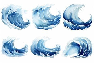 Fototapeta na wymiar Cresting Waves in Shades of Blue on a Serene White Canvas