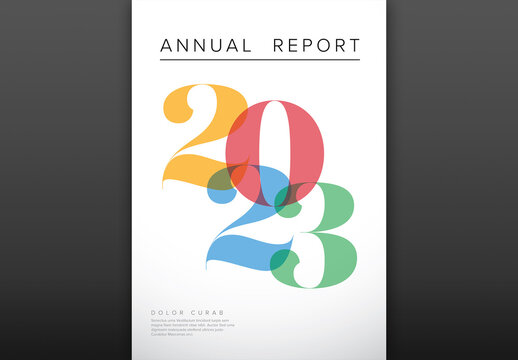 Light annual report front cover page template with big color year numbers