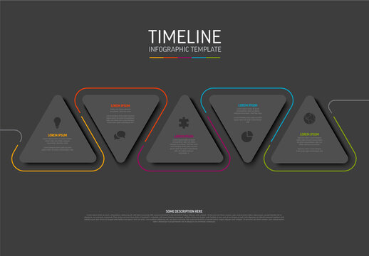 Dark five steps template with white triangle cards with icons and description