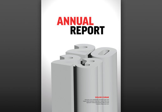 Light annual report front cover page template with big 3d year numbers