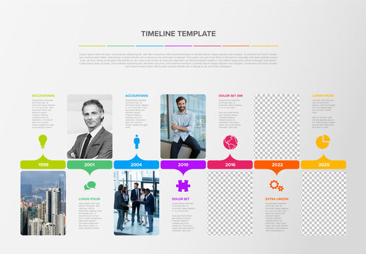 Simple timeline process infographic with big photo placeholders