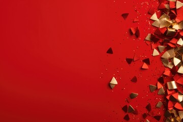 Abstract festive red background with golden sparkle confetti