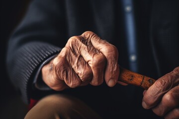 Elderly man's hand holding cane, digital illustration. Generative AI