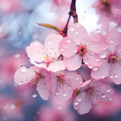 soft hues featuring raindrops shaped like cherry blossoms