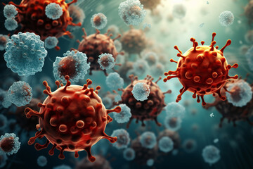 Virus and blood cell, Virus outbreaking and Pandemic. allergy bacteria, medical healthcare, microbiology concept