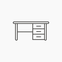 Office desk icon vector on white background. furniture symbol