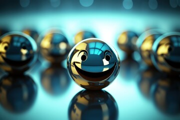 Illustration of small ball with happy face, concept of happiness and joy, happy emoji. Generative AI - obrazy, fototapety, plakaty
