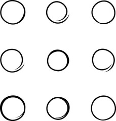 Hand drawn circles line sketch set. Vector circular scribble doodle round circles.