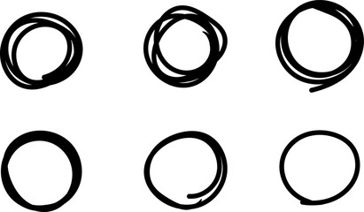 Hand drawn circles line sketch set. Vector circular scribble doodle round circles.