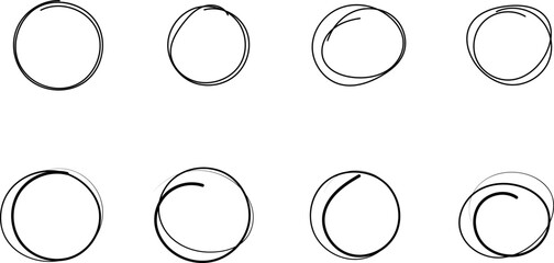 Hand drawn circles line sketch set. Vector circular scribble doodle round circles.