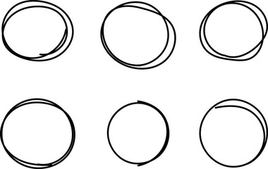 Hand drawn circles line sketch set. Vector circular scribble doodle round circles.