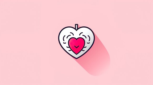 Head and brain outline with heart concept. illustration in flat design with shadow on light transparent background.