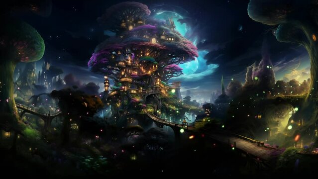 Fantasy mysterious fairytale landscape planet background animation. 4k resolution loop video