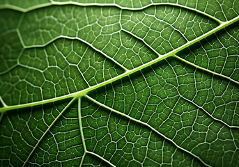 Fototapeta premium Detailed structure of a green leaf. AI generated