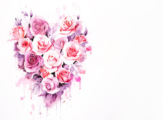 Watercolor Floral Heart Background, Valentines Day Romantic Background