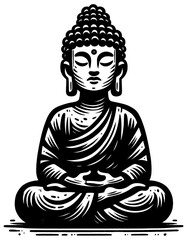 Buddha Meditating Woodcut