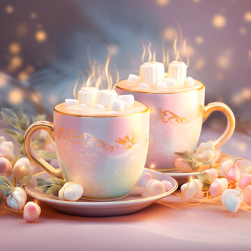 3d rendering of factasy for fairytale, with pumpkin car, mashmellow hot drink, party, dream