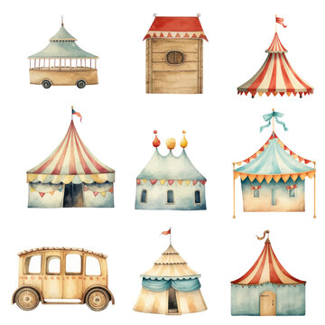 Circus tent watercolor illustration car clipart PNG 300 DPI Crop image for use