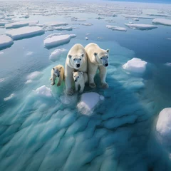 Fototapeten Polar bear mother with cubs on ice © Ruslan Gilmanshin