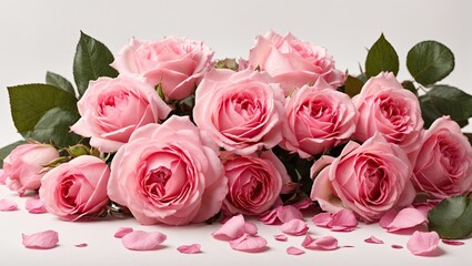 "Pink Roses Bloom: Computer Graphics by Marie Angel on White Background"