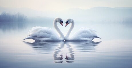 A Serene Encounter: Graceful Swans Resting on a Glistening Lake