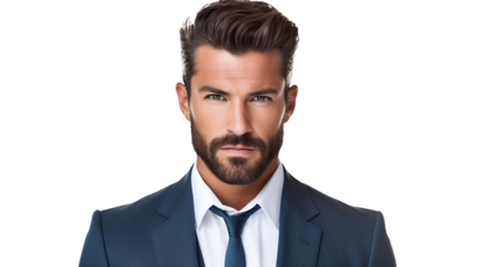 Portrait of handsome businessman on transparent background, ai technology