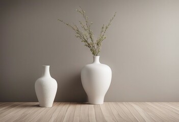 Interior background of room with stucco wall and vase with branch 3d rendering