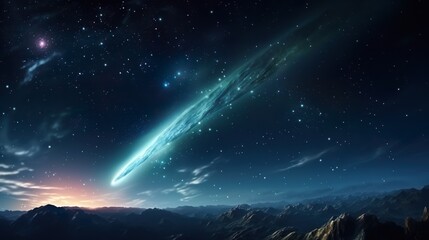 Night sky - Universe filled with stars, nebula and galaxy seen in forest comet