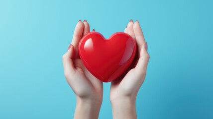 Obraz premium Love and Devotion: A Symbolic Gesture of Two Hands Holding a Red Heart