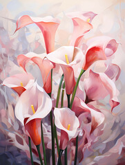 A Group Of Pink Flowers - Pink callas flowers in soft focus for a romantic pink