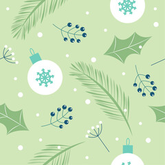 Fototapeta na wymiar seamless winter holiday pattern in green tones