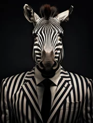Papier Peint photo Zèbre portrait of a zebra wearing clothes with black and white stripes