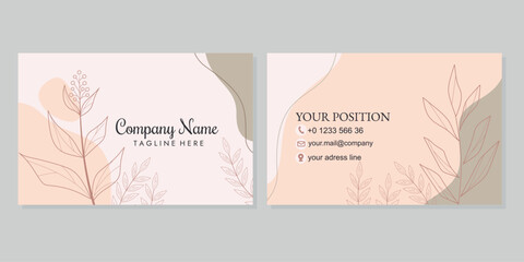 Elegant simple and beautiful business card template with hand drawn floral pattern. landscape orientation for identity cards, thank you cards, covers, invitations.