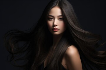 Fototapeta premium The Enigmatic Beauty of a Woman with Flowing Hair in the Shadows