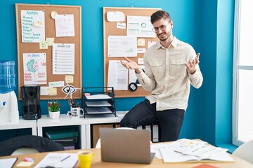 Young caucasian man business worker having video call at office