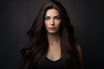 Fototapeta premium A Captivating Portrait of a Woman with Lustrous, Ebony Tresses
