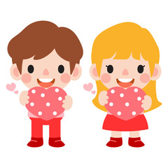 happy valentines day teen couple clipart. Romantic girl and boy giving heart gift