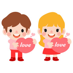 happy valentines day teen couple clipart. Romantic girl and boy giving heart gift